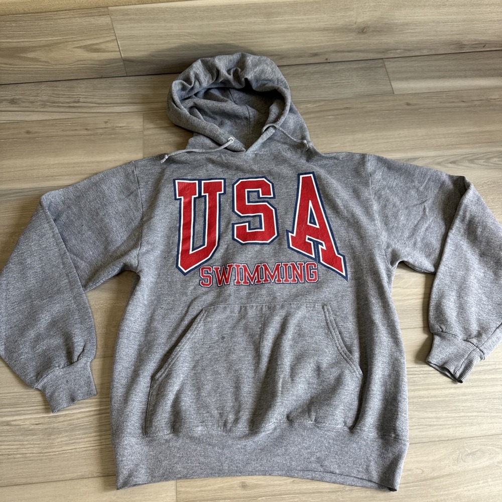 Vintage 90s Jerzees USA Olympics Swimming Team Hoodie Sweatshirt Sz Small Gray
